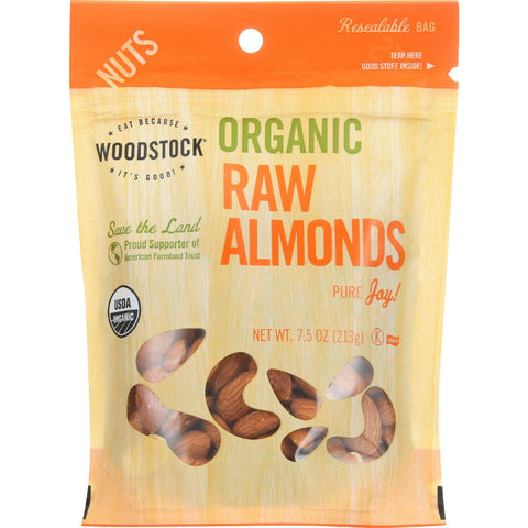 Woodstock Nuts - Organic - Almonds - Raw - 7.5 Oz - Case Of 8