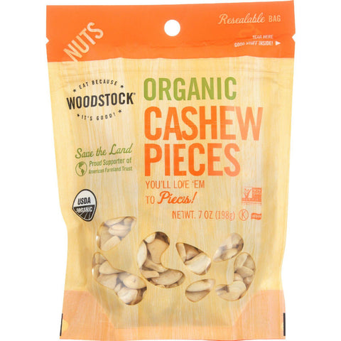 Woodstock Nuts - Organic - Cashews - Pieces - Raw - Fancy - 7 Oz - Case Of 8