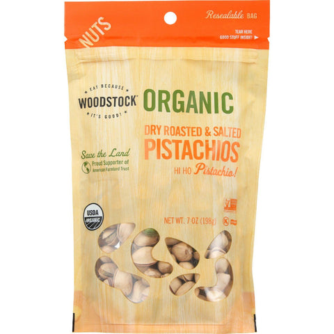 Woodstock Nuts - Organic - Pistachios - Dry Roasted - Salted - 7 Oz - Case Of 8