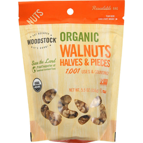 Woodstock Nuts - Organic - Walnuts - Halves And Pieces - 5.5 Oz - Case Of 8