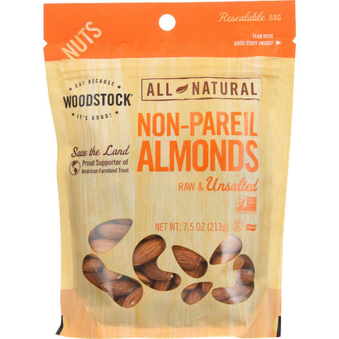 Woodstock Nuts - All Natural - Almonds - Non-pareil - Raw - Unsalted - 7.5 Oz - Case Of 8