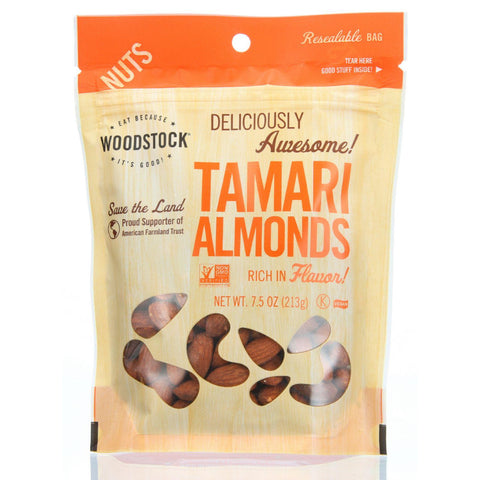 Woodstock Nuts - All Natural - Almonds - Tamari - 7.5 Oz - Case Of 8