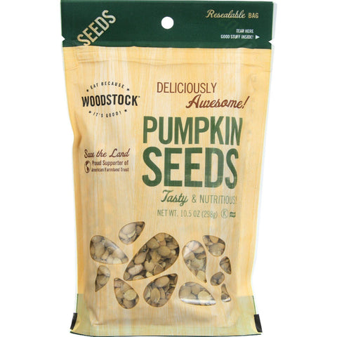Woodstock Seeds - All Natural - Pumpkin - Pepitas - Shelled - Raw - 10.5 Oz - Case Of 8