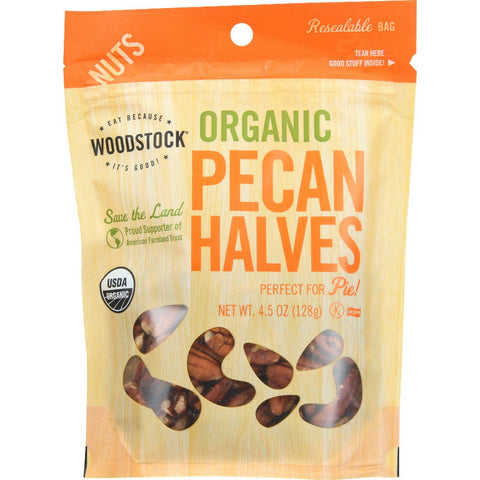 Woodstock Nuts - Organic - Pecan - Halves - 4.5 Oz - Case Of 8