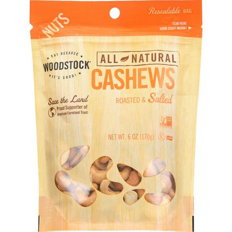 Woodstock Nuts - All Natural - Cashews - Whole - Extra Large - Roasted - Salted - 6 Oz - Case Of 8