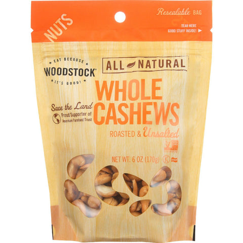 Woodstock Nuts - All Natural - Cashews - Whole - Extra Large - Roasted - Unsalted - 6 Oz - Case Of 8