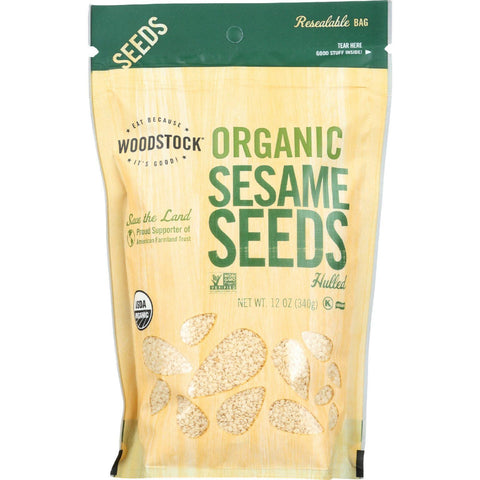 Woodstock Seeds - Organic - Sesame - Hulled - Raw - 12 Oz - Case Of 8