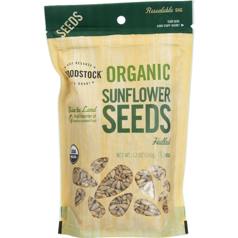 Woodstock Seeds - Organic - Sunflower - Hulled - Raw - 12 Oz - Case Of 8