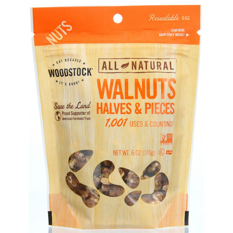 Woodstock Nuts - All Natural - Walnuts - Halves And Pieces - Raw - 6 Oz - Case Of 8