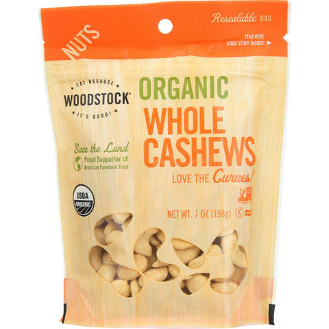 Woodstock Nuts - Organic - Cashews - Whole - Large - Dry Roasted - Unsalted - Raw - 7 Oz - Case Of 8