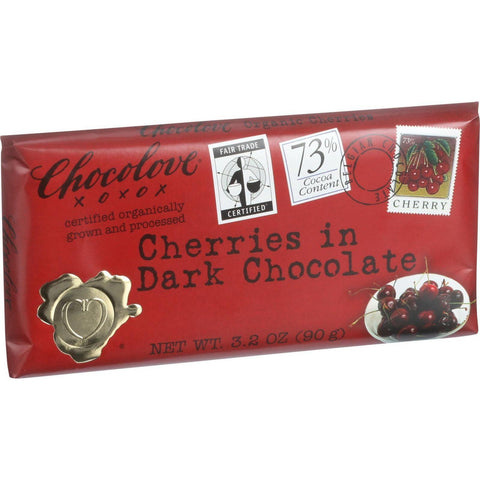 Chocolove Xoxox Premium Chocolate Bar - Organic Dark Chocolate - Fair Trade Cherries - 3.2 Oz Bars - Case Of 12