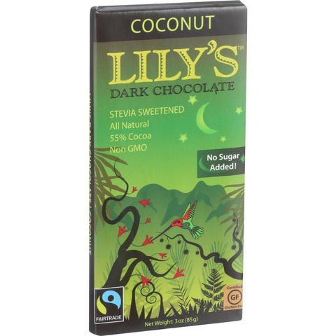 Lily's Sweets Chocolate Bar - Dark Chocolate - 55 Percent Cocoa - Coconut - 3 Oz Bars - Case Of 12