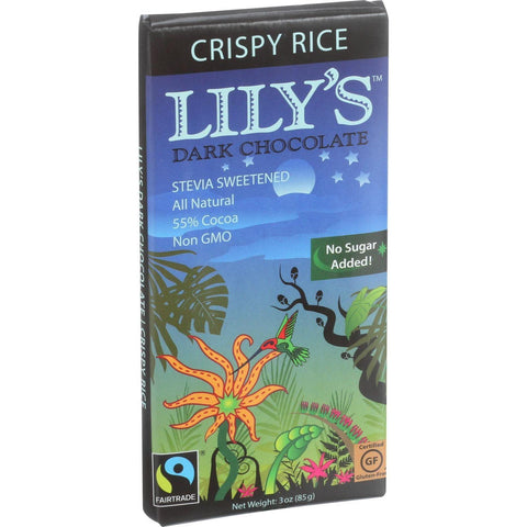 Lily's Sweets Chocolate Bar - Dark Chocolate - 55 Percent Cocoa - Crispy Rice - 3 Oz Bars - Case Of 12
