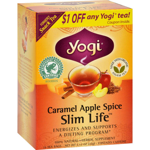 Yogi Snack Tea 100% Natural Tea Caramel Apple Spice - 16 Tea Bags - Case Of 6