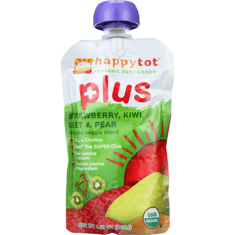 Happy Tot Toddler Food - Organic - Plus - Fruit And Veggie Blend - Strawberry Kiwi Beet And Pear - 4.22 Oz - Case Of 16