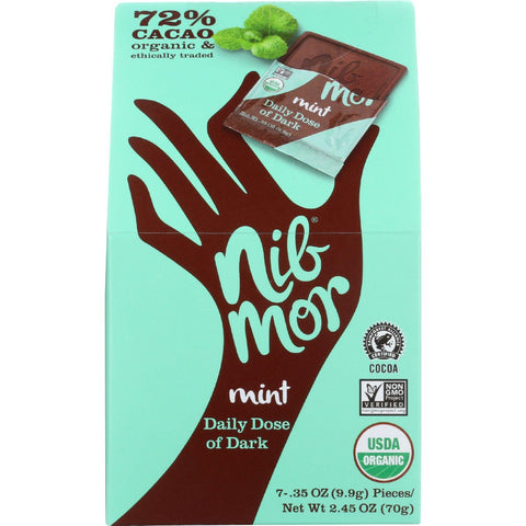 Nibmor Candy - Organic - Daily Dose Of Dark - Dark Chocolate - 72 Percent Cacao - Mint - 7-.35 Oz - Case Of 6