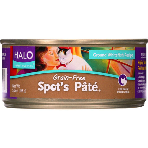 Halo Purely For Pets Cat Food - Spots Pate - Ground Whitefish - Grain-free - 5.5 Oz - Case Of 12