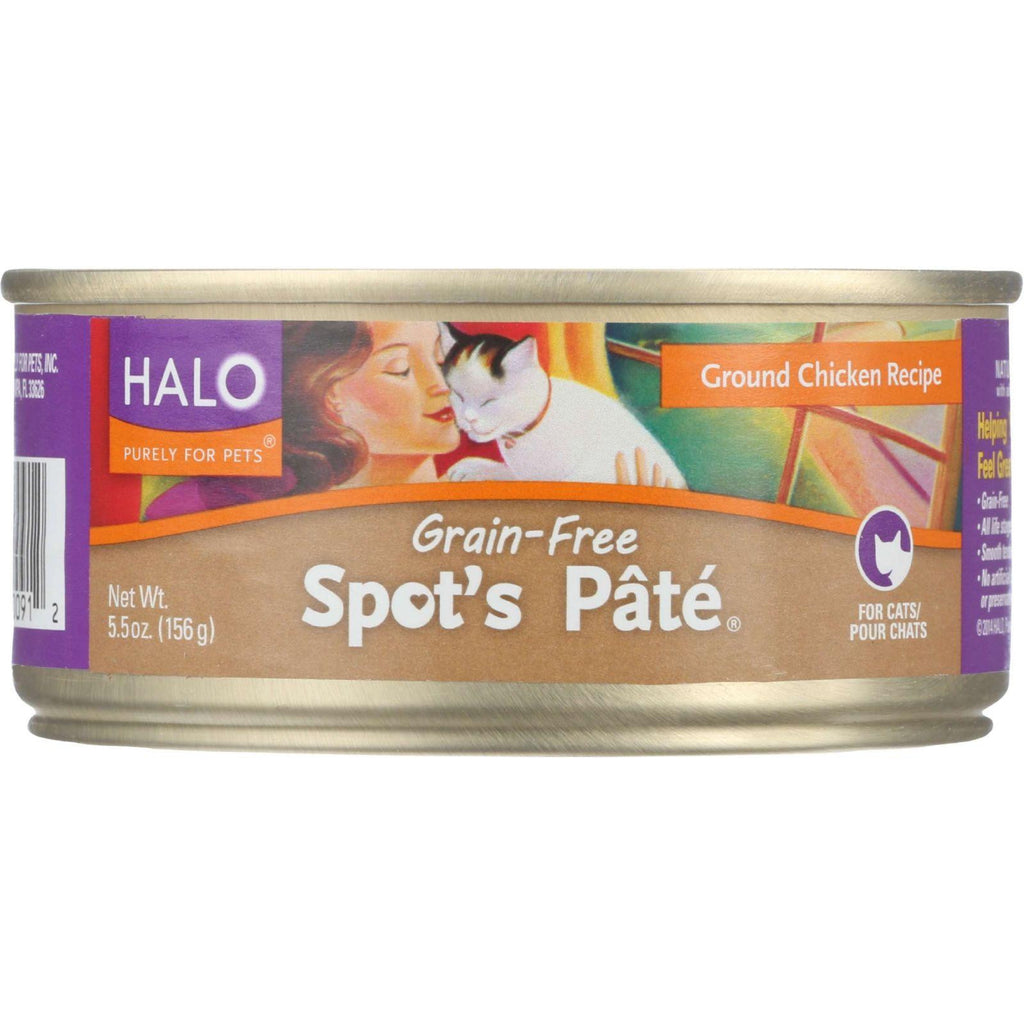 Halo Purely For Pets Cat Food - Spots Pate - Ground Chicken - Grain-free - 5.5 Oz - Case Of 12