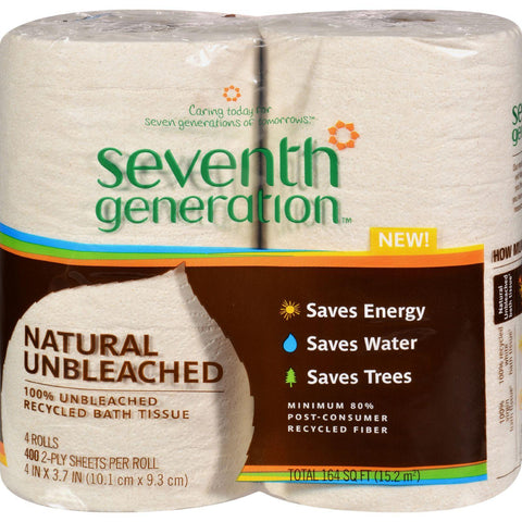 Seventh Generation Bathroom Tissue - 2 Ply Natural Unbleached - 4 Ct 400 Sheet Rolls - Case Of 12