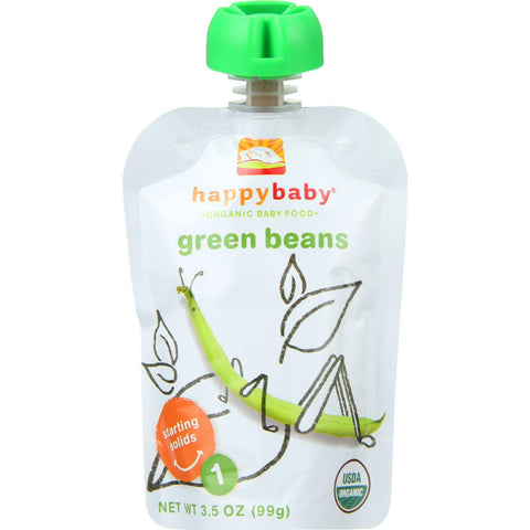 Happy Baby Baby Food - Organic - Starting Solids - Stage 1 - Green Beans - 3.5 Oz - Case Of 16