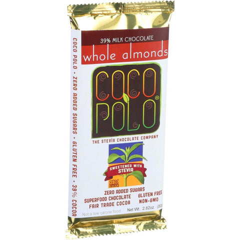Coco Polo Chocolate Bar - 39 Percent Milk Almond - Case Of 10 - 2.82 Oz Bars