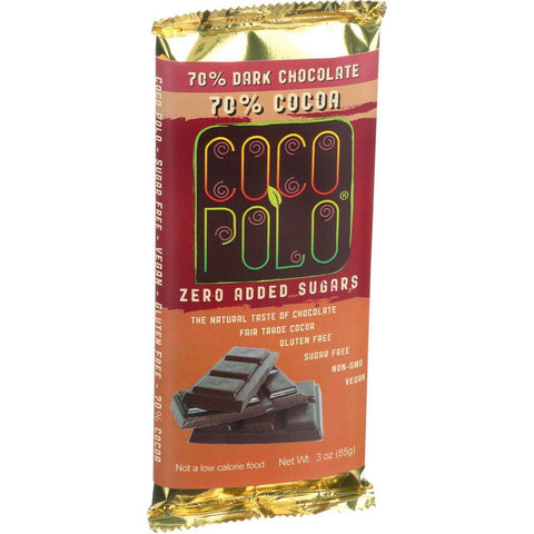 Coco Polo Chocolate Bar - 70 Percent Dark Chocolate - Case Of 12 - 3 Oz Bars