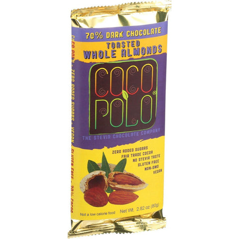 Coco Polo Chocolate Bar - 70 Percent Dark Almond - Case Of 10 - 2.82 Oz Bars
