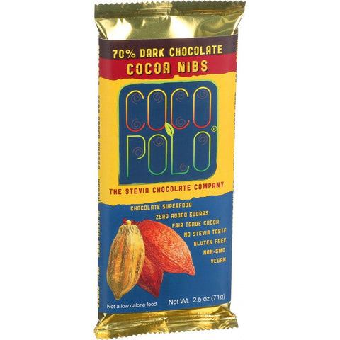 Coco Polo Chocolate Bar - 70 Percent Cocoa Nibs - Case Of 12 - 2.5 Oz Bars