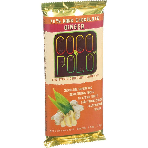 Coco Polo Chocolate Bar - 70 Percent Dark Ginger - Case Of 12 - 2.5 Oz Bars