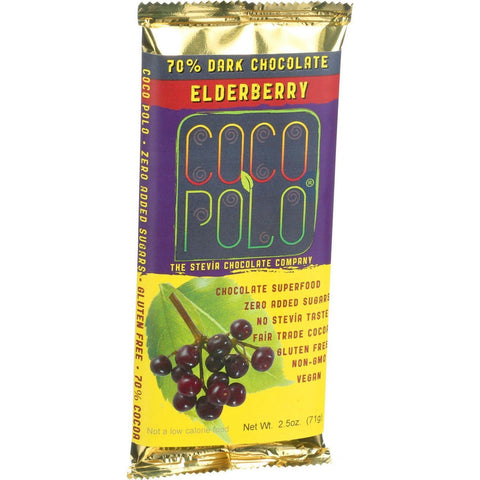 Coco Polo Chocolate Bar - 70 Percent Dark Elderberry - Case Of 12 - 2.5 Oz Bars