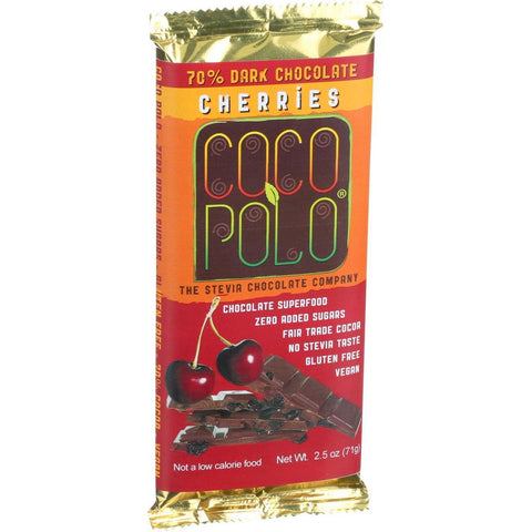 Coco Polo Chocolate Bar - 70 Percent Dark Cherry - Case Of 10 - 2.5 Oz Bars