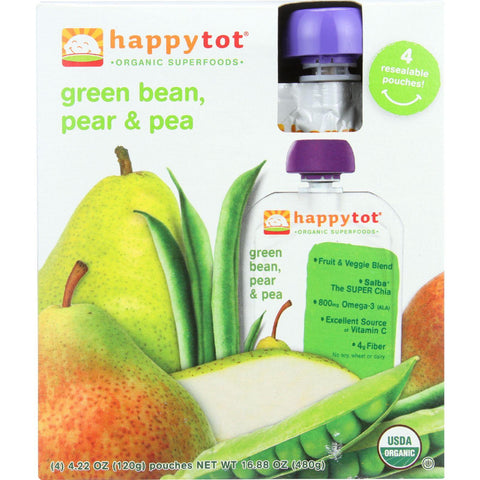 Happy Tot Toddler Food - Organic - Green Bean Pear And Pea - 4-4.22oz - Case Of 4