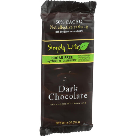Simply Lite Chocolate Bar - Dark Chocolate - 50 Percent Cacao - 3 Oz - Case Of 10