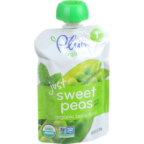 Plum Organics Just Veggie - Organic - Sweet Peas With Mint - Stage 1 - 4 Months And Up - 3 Oz - Case Of 6