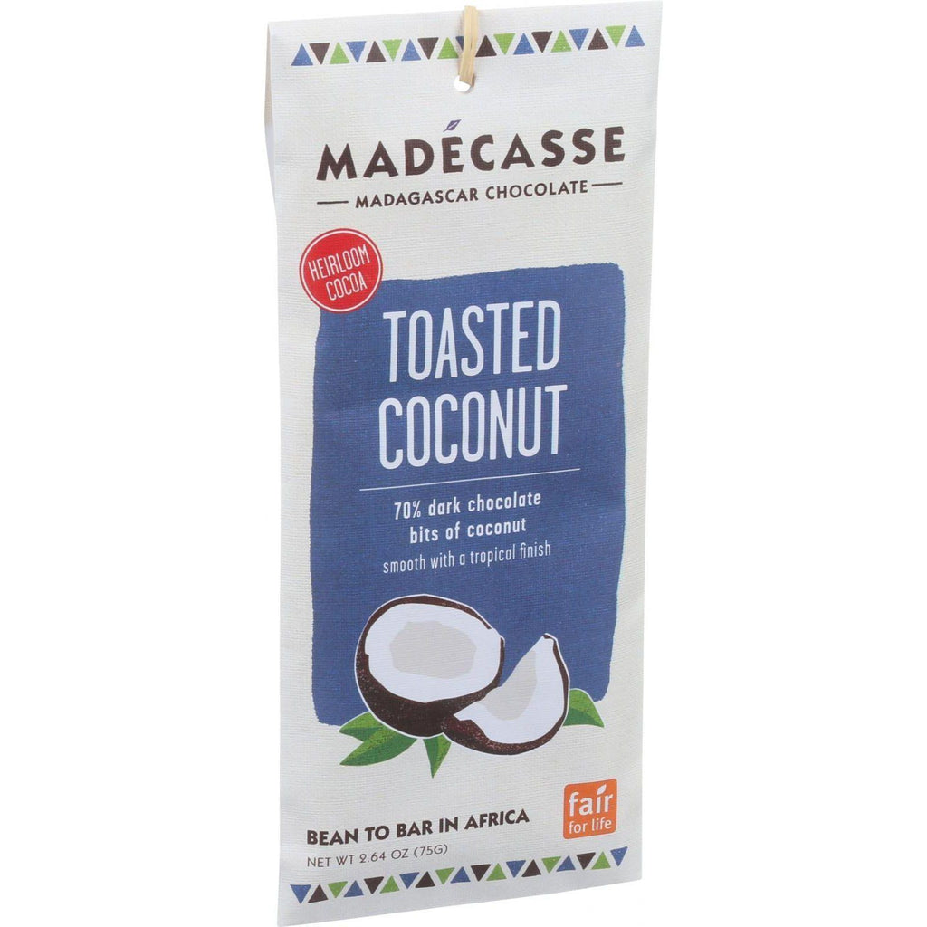 Madecasse Chocolate Bars - 63 Percent Dark Chocolate - Toasted Coconut - 2.64 Oz Bars - Case Of 10