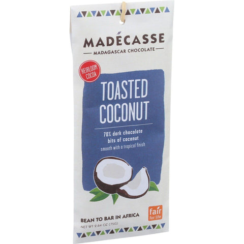 Madecasse Chocolate Bars - 63 Percent Dark Chocolate - Toasted Coconut - 2.64 Oz Bars - Case Of 10