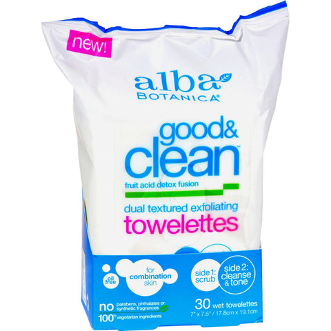 Alba Botanica Good And Clean Exfoliating Towelettes - 30 Count