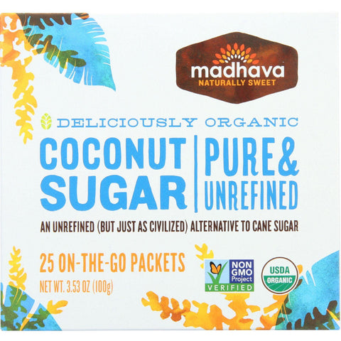 Madhava Honey Coconut Sugar - Organic - 25 Count - 3.53 Oz - Case Of 6