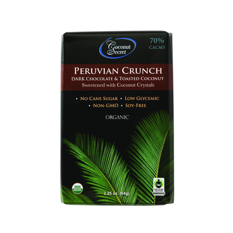 Coconut Secret Organic Chocolate Crunch Bar - Peruvian Dark Chocolate Crunch - Case Of 12 - 2.25 Oz Bars