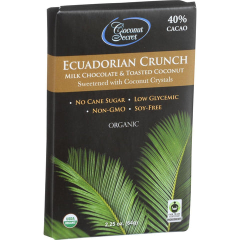 Coconut Secret Organic Chocolate Crunch Bar - Ecuadorian Milk Chocolate Crunch - Case Of 12 - 2.25 Oz Bars
