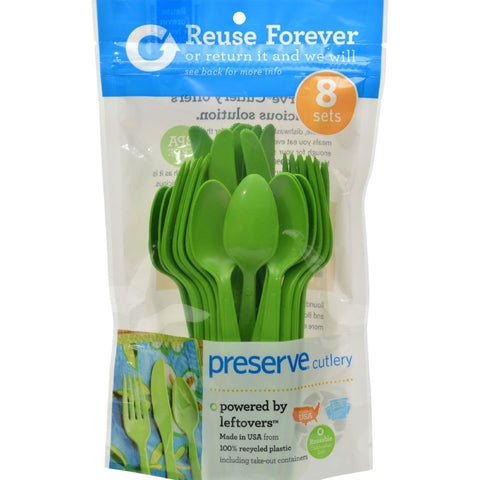 Preserve Heavy Duty Cutlery - Apple Green - 8 Sets 24 Pieces Total