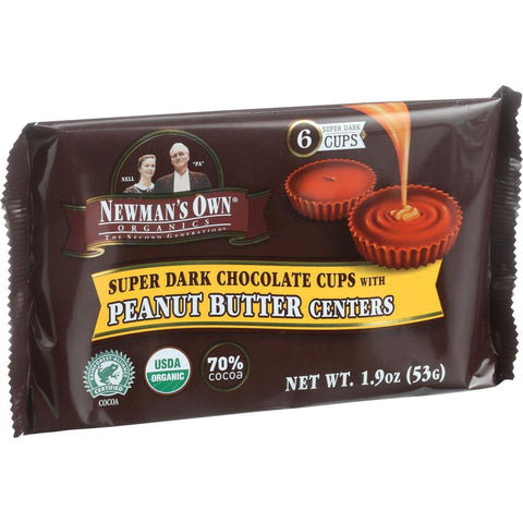 Newman's Own Organics Chocolate Cups - Organic Premium Super Dark Chocolate - Peanut Butter Centers - 1.9 Oz - Case Of 16