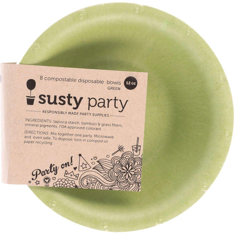 Susty Party Bowl - 12 Oz - Light Green - Compostable - 8 Count - Case Of 12