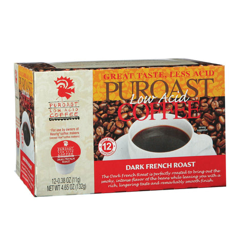 Puroast Low Acid Coffee Single Serve Cup - Dark French Roast - Case Of 6 - 12 Count