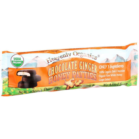 Heavenly Organics Honey Patties - Chocolate Ginger - 1.2 Oz - Case Of 16