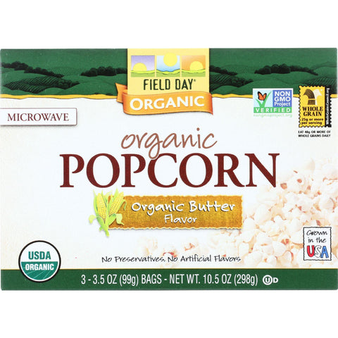 Field Day Microwave Popcorn - Organic - Butter Flavor - 3-3.5 Oz - Case Of 12