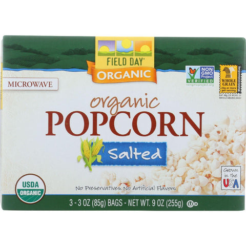 Field Day Microwave Popcorn - Organic - Salted -  3-3 Oz - Case Of 12