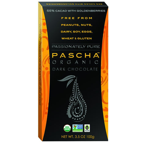 Pascha Organic Chocolate Bar - Dark Chocolate - 55 Percent Cacao - With Goldenberries - 3.5 Oz Bars - Case Of 10