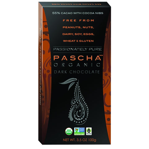 Pascha Organic Chocolate Bar - Dark Chocolate - 55 Percent Cacao - With Cocoa Nibs - 3.5 Oz Bars - Case Of 10