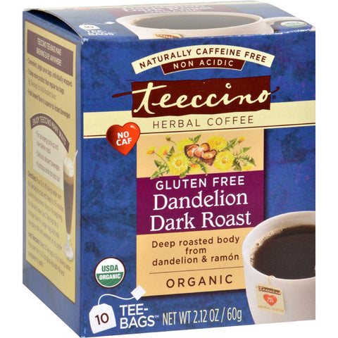 Teeccino Organic Herbal Coffee - Dandelion Dark Roast - 10 Bags - Case Of 6